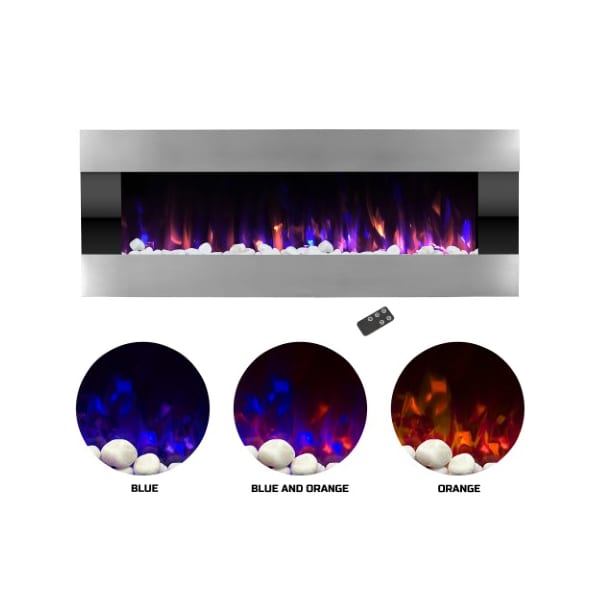 Hastings Home 54-inch Electric Fireplace Wall Mounted with LED Fire and Ice Flame (Stainless Steel) 143468UKC - main